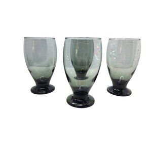 Set Of 4 Vintage Smoke Gray Hand Blown Glass Goblets